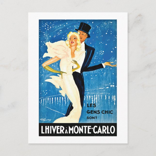 Vintage European Winter in Monte Carlo Travel Postcard (Front)