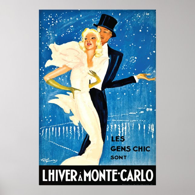 Vintage European Winter in Monte Carlo Travel Poster (Front)