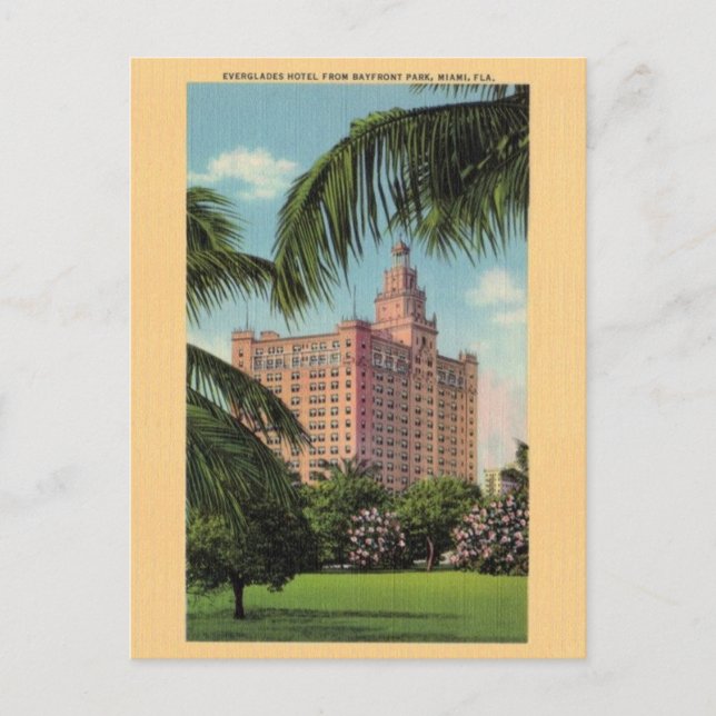 Vintage Everglades Hotel Miami Florida Postcard (Front)