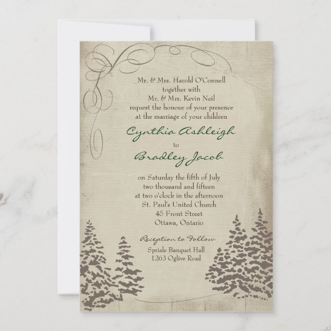 Vintage Evergreen Wedding Invitation (Front)