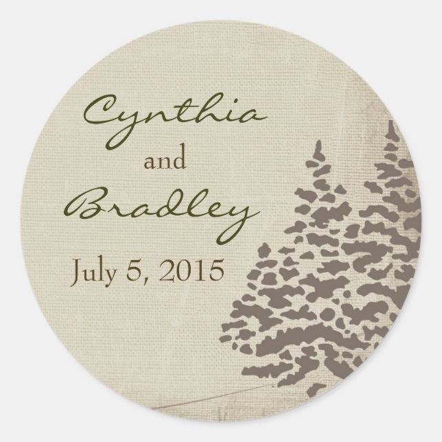 Vintage Evergreen Wedding Sticker (Front)