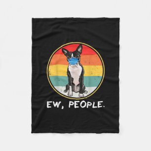 Vintage Ew People Boston Terrier Dog Wearing Face Fleece Blanket