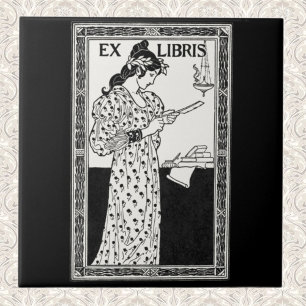 Vintage Ex Libris Art Nouveau Bookplate Literary Ceramic Tile