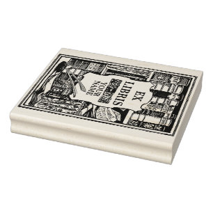 Vintage Ex Libris Book Shelves Template Rubber Stamp