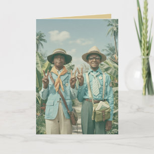 Vintage Explorer Kids in Tropical Garden Card