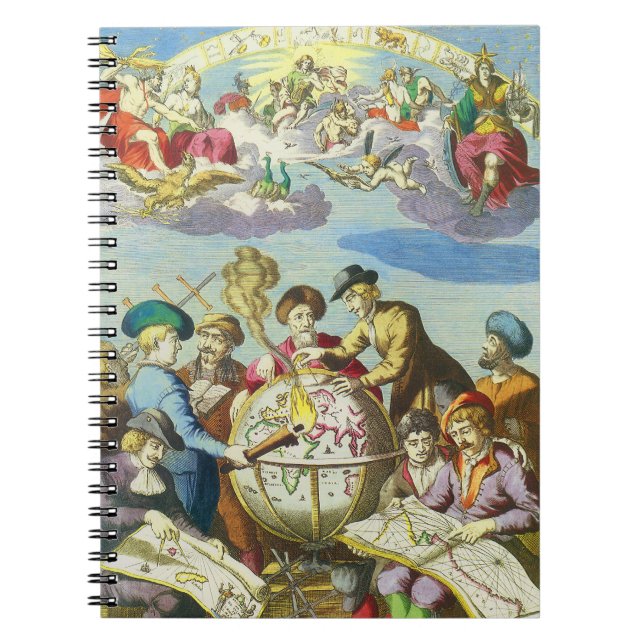 Vintage Explorers with Antique Globe Map, 1542 Notebook (Front)