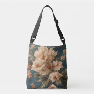 Vintage Exquisite White and Lush Coral Red Flowers Crossbody Bag