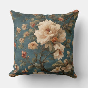 Vintage Exquisite White and Lush Coral Red Flowers Cushion