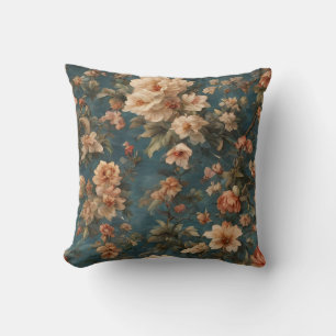 Vintage Exquisite White and Lush Coral Red Flowers Cushion