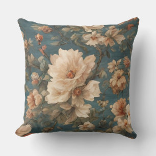 Vintage Exquisite White and Lush Coral Red Flowers Cushion