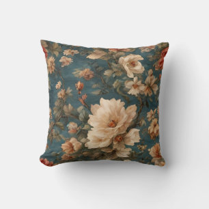 Vintage Exquisite White and Lush Coral Red Flowers Cushion