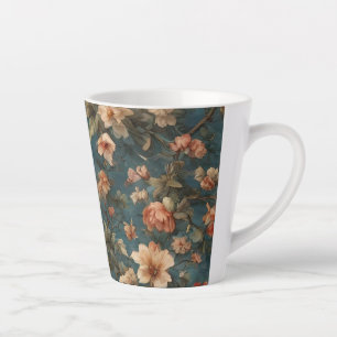 Vintage Exquisite White and Lush Coral Red Flowers Latte Mug