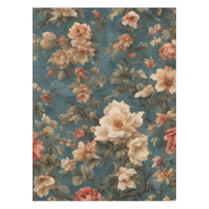 Vintage Exquisite White and Lush Coral Red Flowers Tablecloth