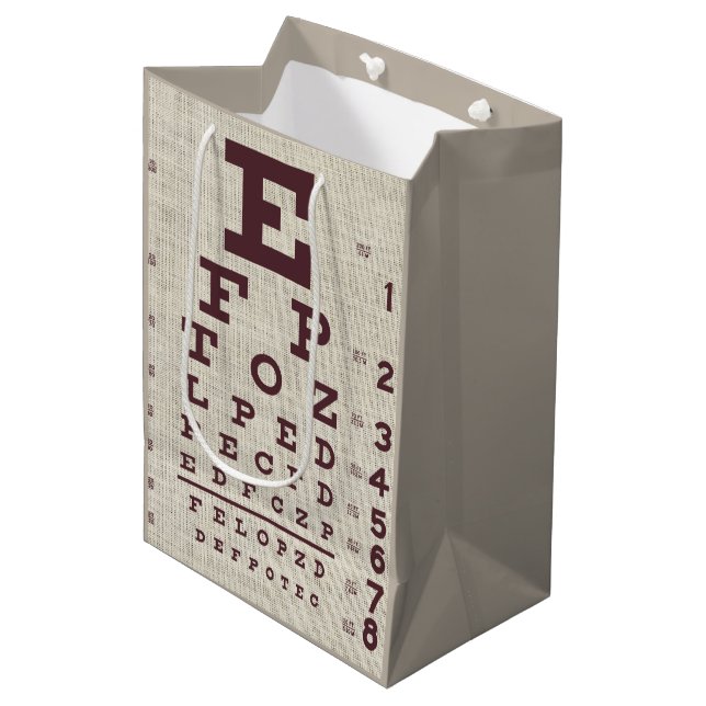 Vintage Eye Chart on Burlap Medium Gift Bag (Front Angled)