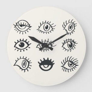 Vintage Eye Doodles: Trendy Sketches Large Clock