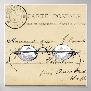 Vintage Eye Glasses French Postcard Art Print