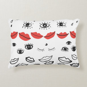 Vintage eyes, red lips pattern. decorative cushion