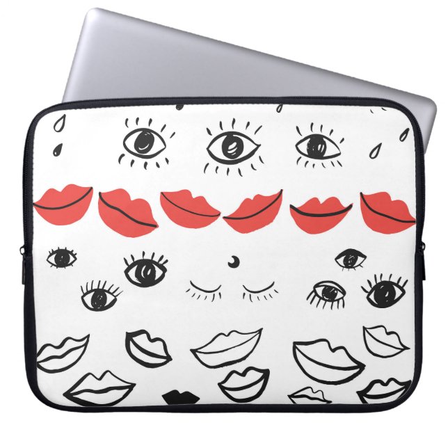 Vintage eyes, red lips pattern. laptop sleeve (Front)