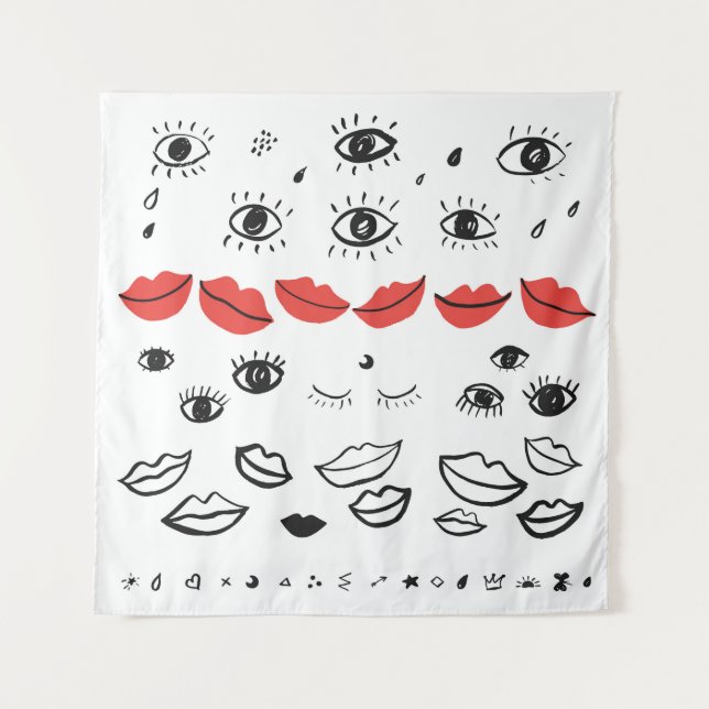 Vintage eyes, red lips pattern. tapestry (Front)