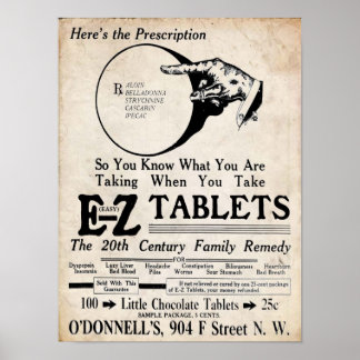 Vintage EZ Tablets 20th Century Family Remedy Poster