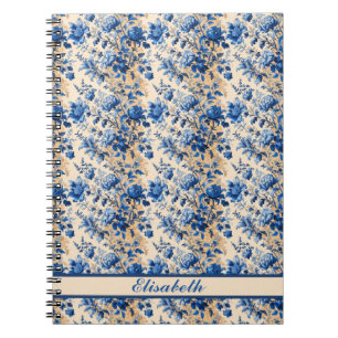 Vintage Fabric France Blue Flowers   Your Name  Notebook
