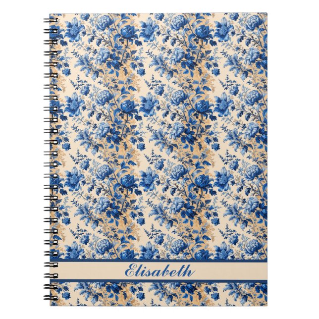 Vintage Fabric France Blue Flowers | Your Name  Notebook (Front)