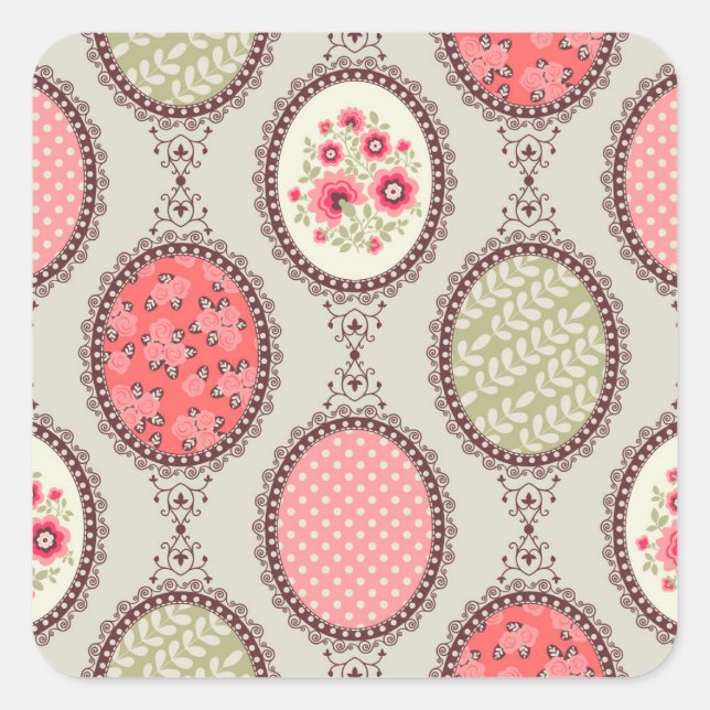 Vintage Fabric: Patchwork Seamless Design. Square Sticker (Front)