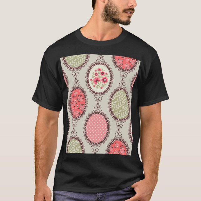 Vintage Fabric: Patchwork Seamless Design. T-Shirt (Front)