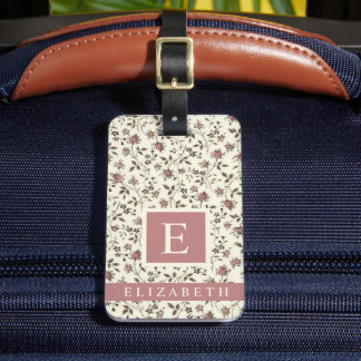 Vintage Fabric Pink White Floral Purple Flowers Luggage Tag