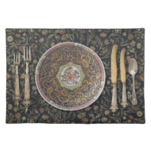 Vintage Fabric Placemat with Antique Asian Plate
