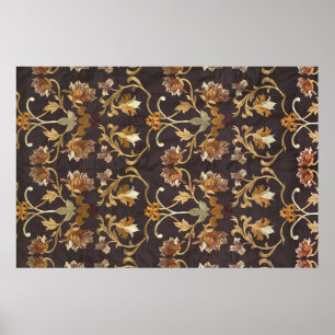 Vintage fabric with the embroidered flowers, backg poster