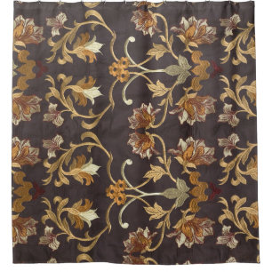 Vintage fabric with the embroidered flowers, backg shower curtain
