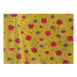 Vintage Fabric Yellow And Red Flowers and Hearts