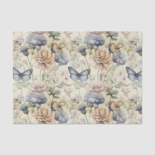 Vintage Fade Butterflies with Floral Pattern Tissue Paper