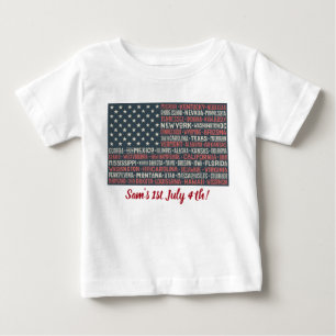 Vintage Faded American Flag State Names Words Art Baby T-Shirt