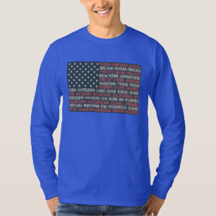 Vintage Faded American Flag State Names Words Art T-Shirt