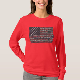 Vintage Faded American Flag State Names Words Art T-Shirt