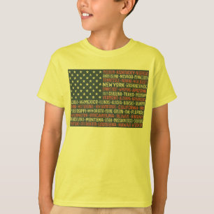 Vintage Faded American Flag State Names Words Art T-Shirt