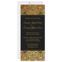 Vintage faded black gold damask wedding invitation