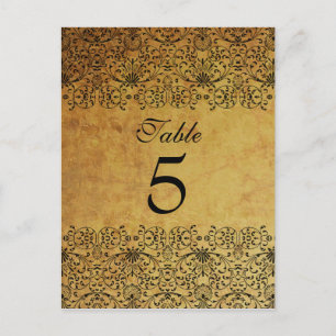 Vintage faded black gold damask wedding table card