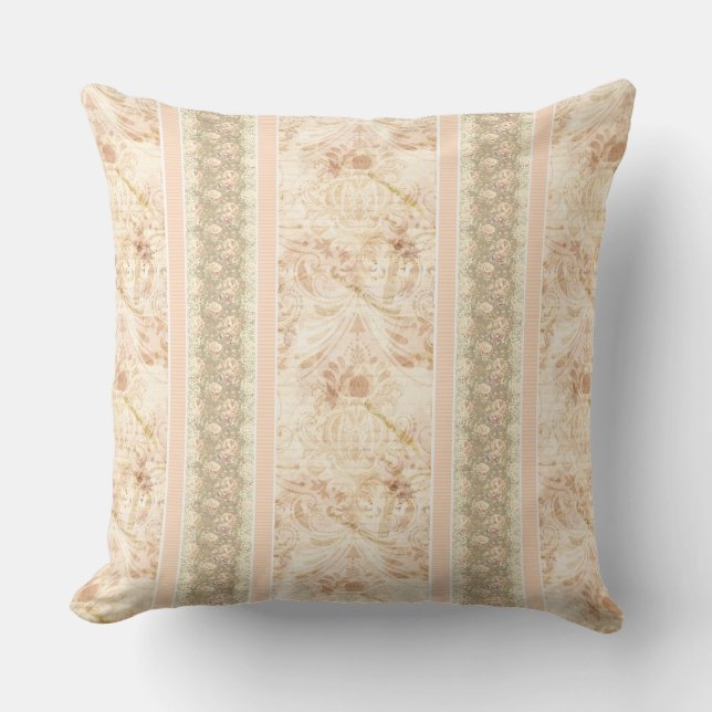 Vintage Faded Damask Floral Script  Cushion (Front)
