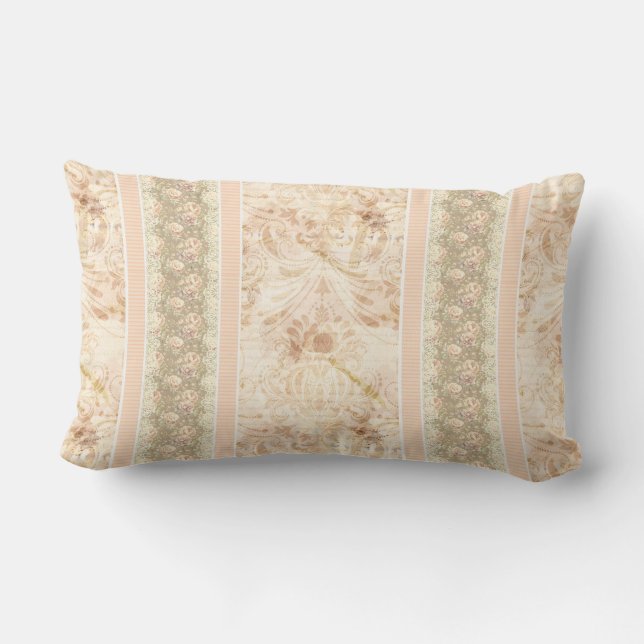 Vintage Faded Damask Floral Script  Lumbar Cushion (Back)