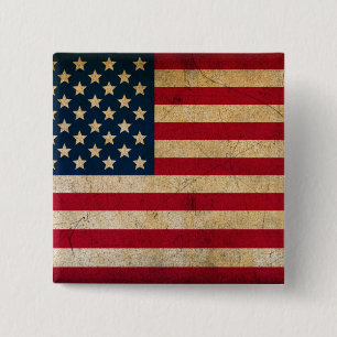 Vintage Faded Old US American Flag Antique Grunge 15 Cm Square Badge