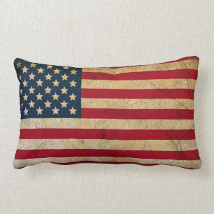 Vintage Faded Old US American Flag Antique Grunge Lumbar Cushion