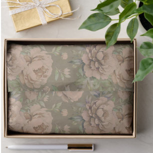 Vintage Faded Peachy Pink Roses Dusty Green  Tissue Paper