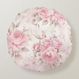 Vintage Faded Pink Roses Round Cushion