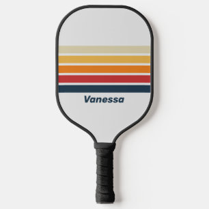 Vintage Faded Rainbow Across Striping with Name Pickleball Paddle