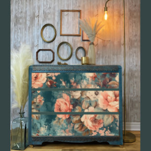 Vintage Faded Roses in Teal Mist Decoupage Print Tissue Paper