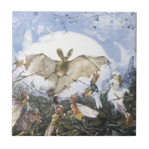 Vintage Fairies Attacking A Bat Ceramic Tile
