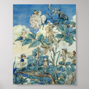 Vintage Fairies in a Rose Bush Poster